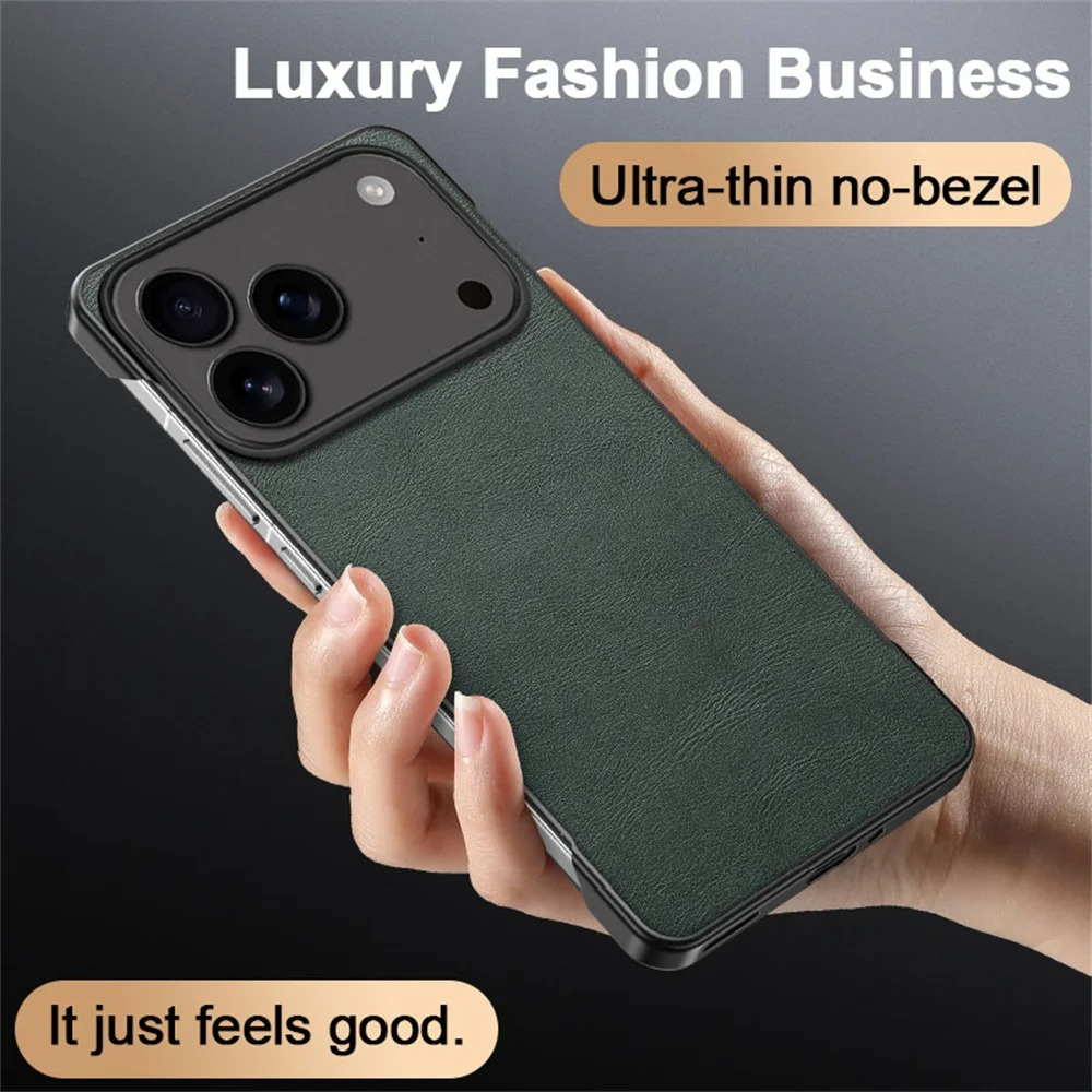Luxury iPhone Case — Ultra-Thin Frameless Leather PC Cover with Solid-Color Design, Shockproof Anti-Fall Protection & MagSafe-Compatible Borderless Finish