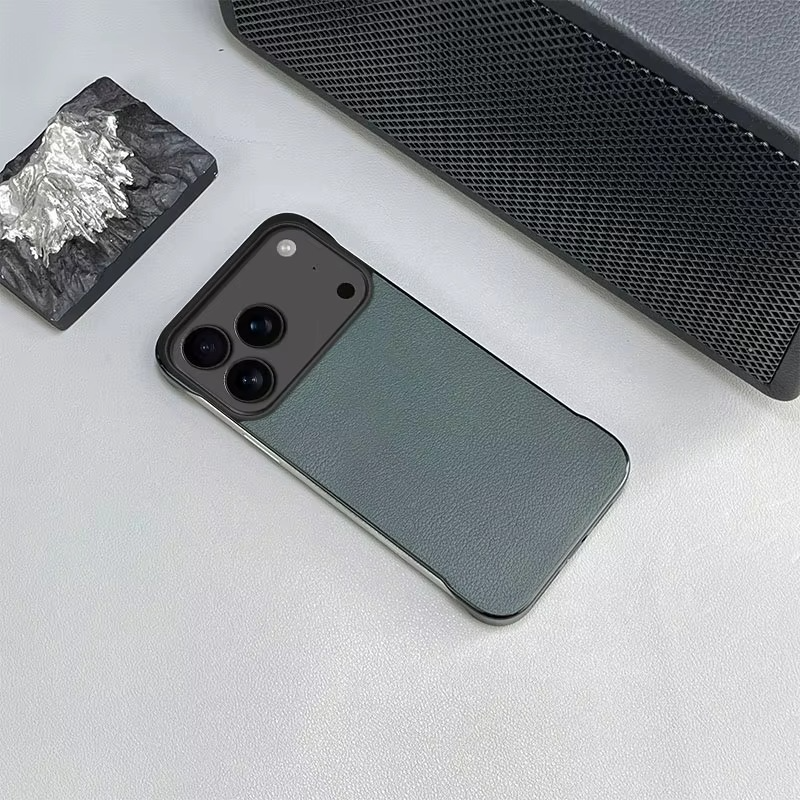 Luxury iPhone Case — Ultra-Thin Frameless Leather PC Cover with Solid-Color Design, Shockproof Anti-Fall Protection & MagSafe-Compatible Borderless Finish