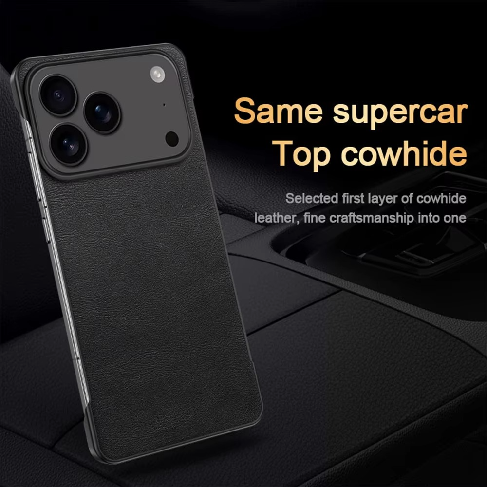 Luxury iPhone Case — Ultra-Thin Frameless Leather PC Cover with Solid-Color Design, Shockproof Anti-Fall Protection & MagSafe-Compatible Borderless Finish