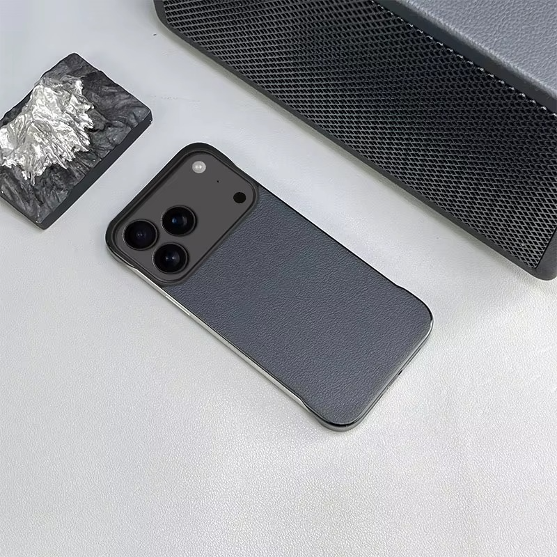 Luxury iPhone Case — Ultra-Thin Frameless Leather PC Cover with Solid-Color Design, Shockproof Anti-Fall Protection & MagSafe-Compatible Borderless Finish