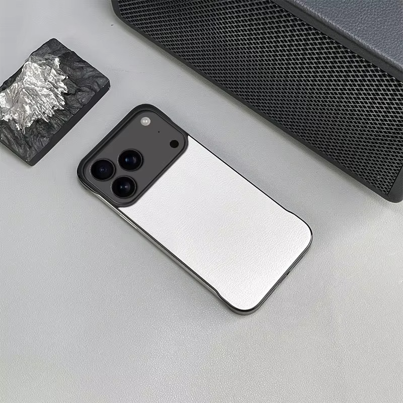 Luxury iPhone Case — Ultra-Thin Frameless Leather PC Cover with Solid-Color Design, Shockproof Anti-Fall Protection & MagSafe-Compatible Borderless Finish