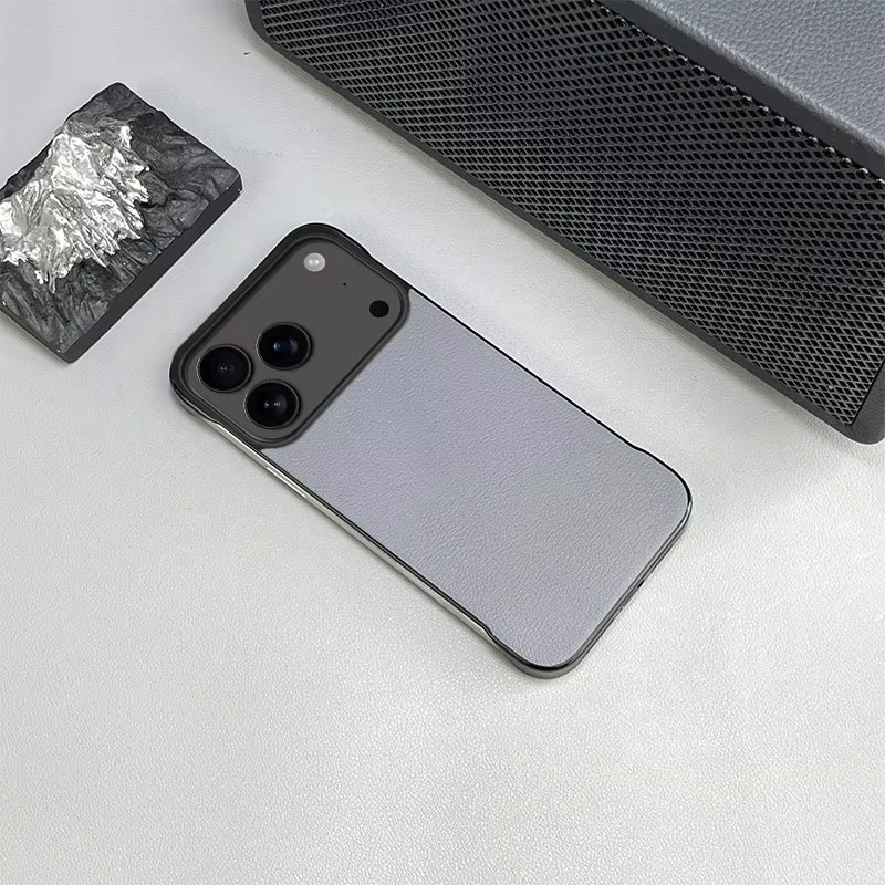 Luxury iPhone Case — Ultra-Thin Frameless Leather PC Cover with Solid-Color Design, Shockproof Anti-Fall Protection & MagSafe-Compatible Borderless Finish