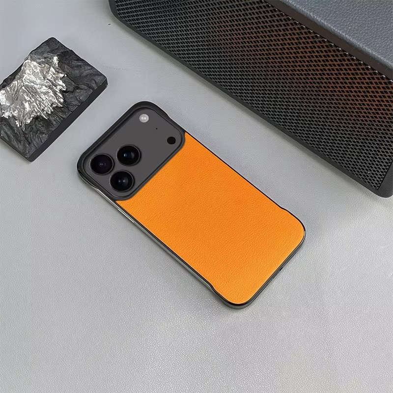 Luxury iPhone Case — Ultra-Thin Frameless Leather PC Cover with Solid-Color Design, Shockproof Anti-Fall Protection & MagSafe-Compatible Borderless Finish