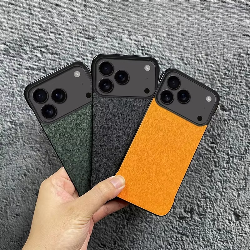 Luxury iPhone Case — Ultra-Thin Frameless Leather PC Cover with Solid-Color Design, Shockproof Anti-Fall Protection & MagSafe-Compatible Borderless Finish