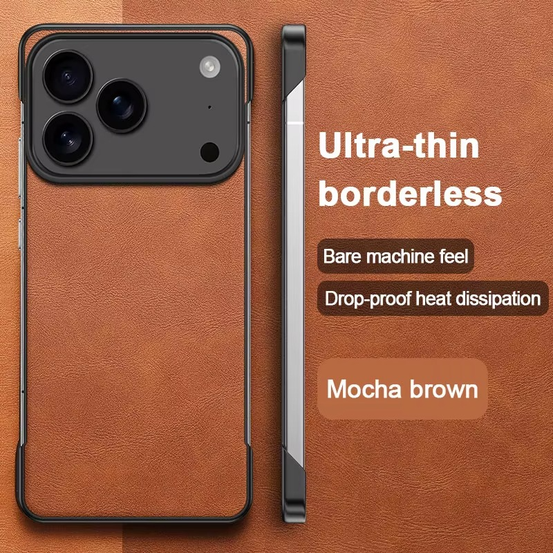 Luxury iPhone Case — Ultra-Thin Frameless Leather PC Cover with Solid-Color Design, Shockproof Anti-Fall Protection & MagSafe-Compatible Borderless Finish