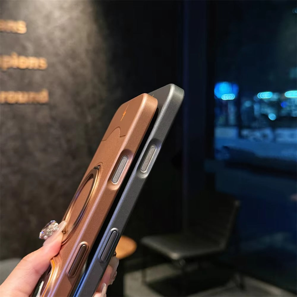 Luxury iPhone Case — Ultra-Thin Matte Magnetic Cover with 360° Rotating Metal Car Holder Stand and Shockproof Protective Design