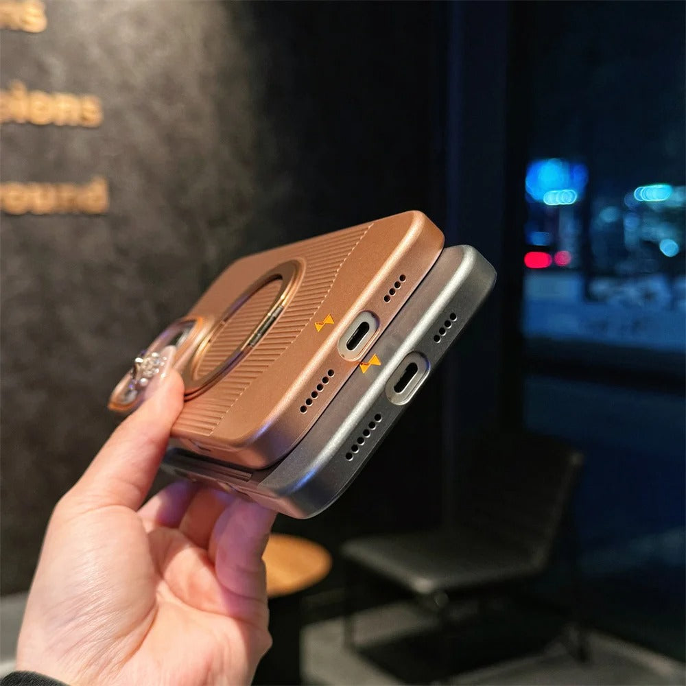 Luxury iPhone Case — Ultra-Thin Matte Magnetic Cover with 360° Rotating Metal Car Holder Stand and Shockproof Protective Design