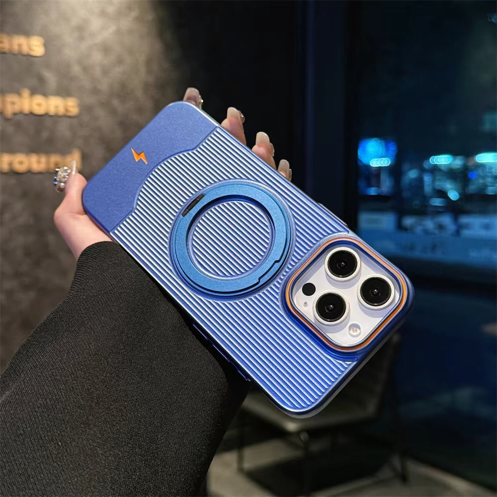 Luxury iPhone Case — Ultra-Thin Matte Magnetic Cover with 360° Rotating Metal Car Holder Stand and Shockproof Protective Design