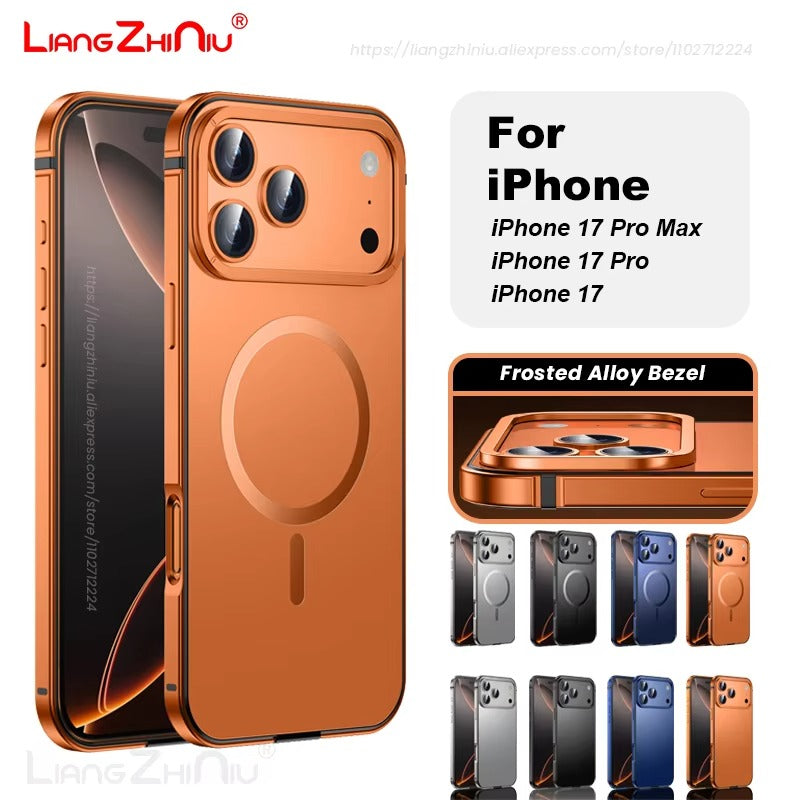 Luxury iPhone Case — Ultra-Thin Metal Alloy Bezel with Frosted Magnetic Back Cover, Shockproof PC+TPU Protective Design