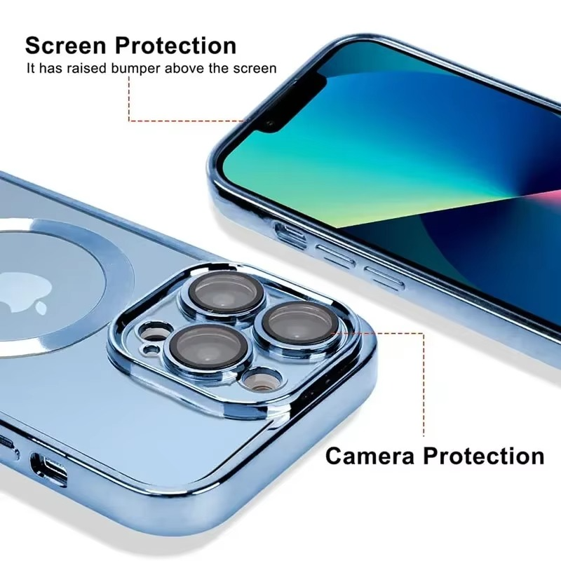 Luxury iPhone Clear Plating Magnetic Case — MagSafe Wireless Charging Compatible Cover with Lens Protection, Slim Transparent Shockproof Anti-Fingerprint Design