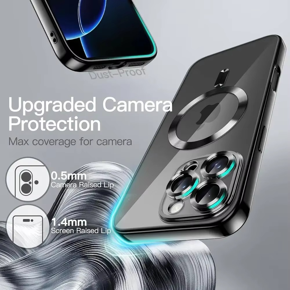 Luxury iPhone Clear Plating Magnetic Case — MagSafe Wireless Charging Compatible Cover with Lens Protection, Slim Transparent Shockproof Anti-Fingerprint Design