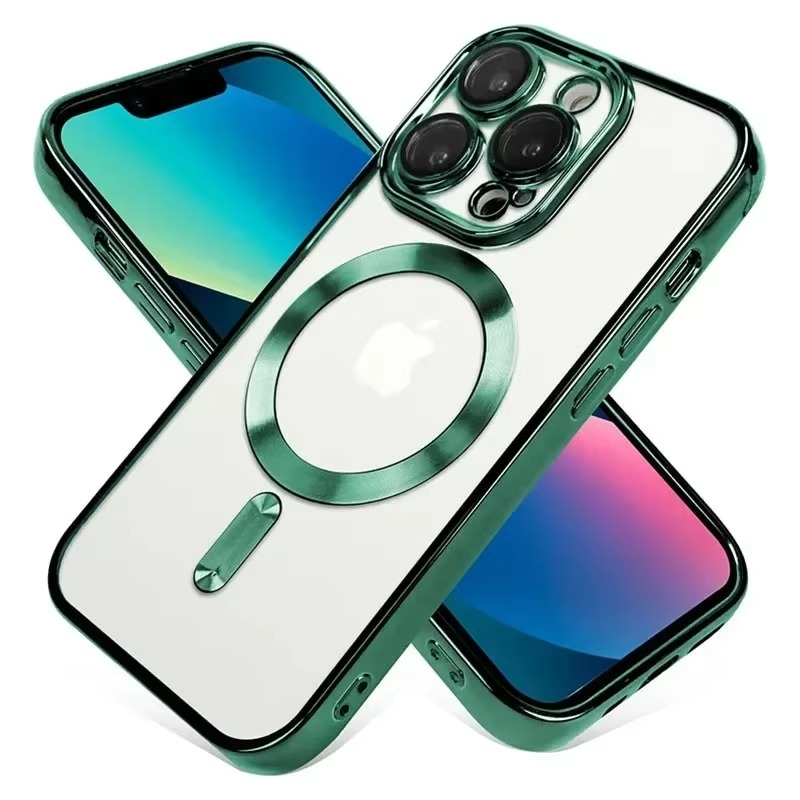 Luxury iPhone Clear Plating Magnetic Case — MagSafe Wireless Charging Compatible Cover with Lens Protection, Slim Transparent Shockproof Anti-Fingerprint Design