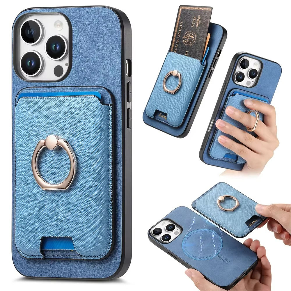 Luxury iPhone Detachable Magnetic Wallet Case — Leather Cover with Card Holder, Ring Stand Function, Shockproof Protection, Anti-Fingerprint Scratch-Resistant Design