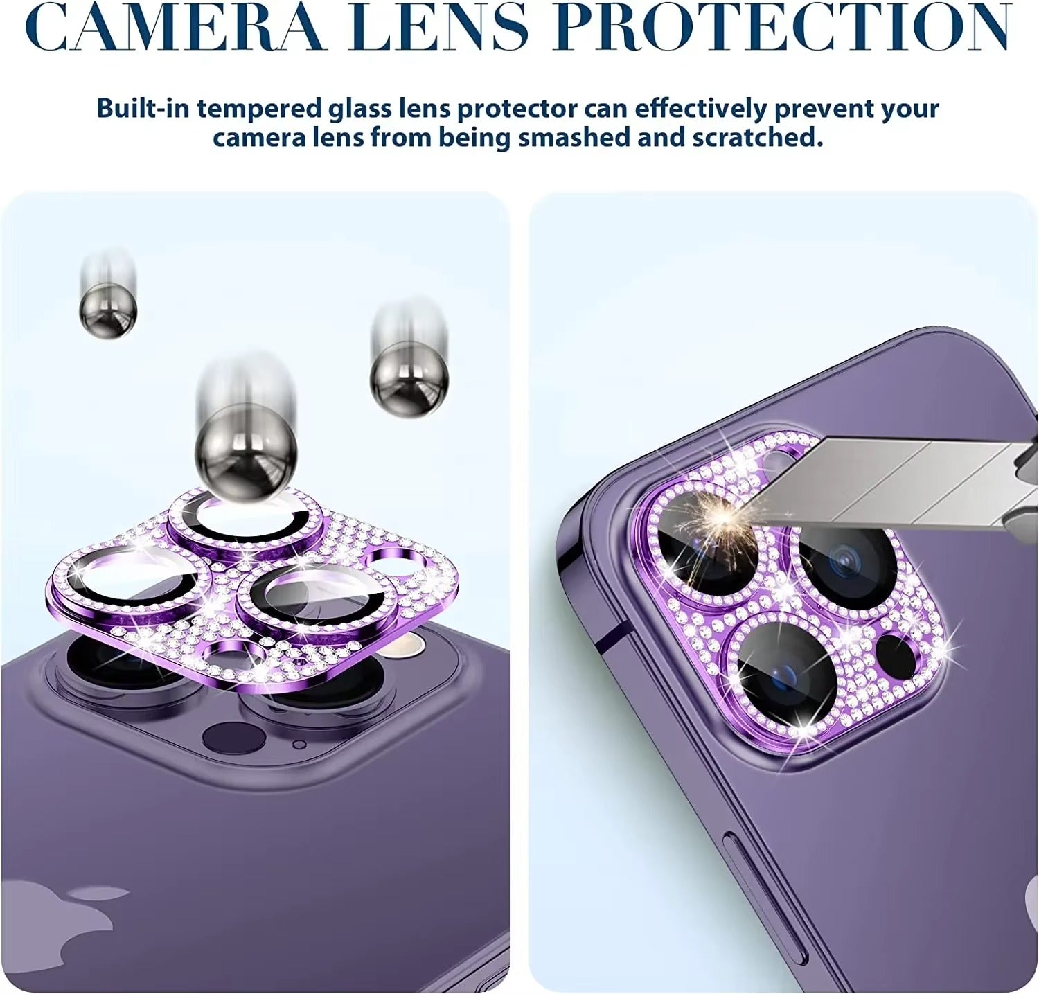 Luxury iPhone Diamond Camera Lens Protector, Metal Glass Lens Cover with Full Coverage, Scratch Resistance & Decorative Protection