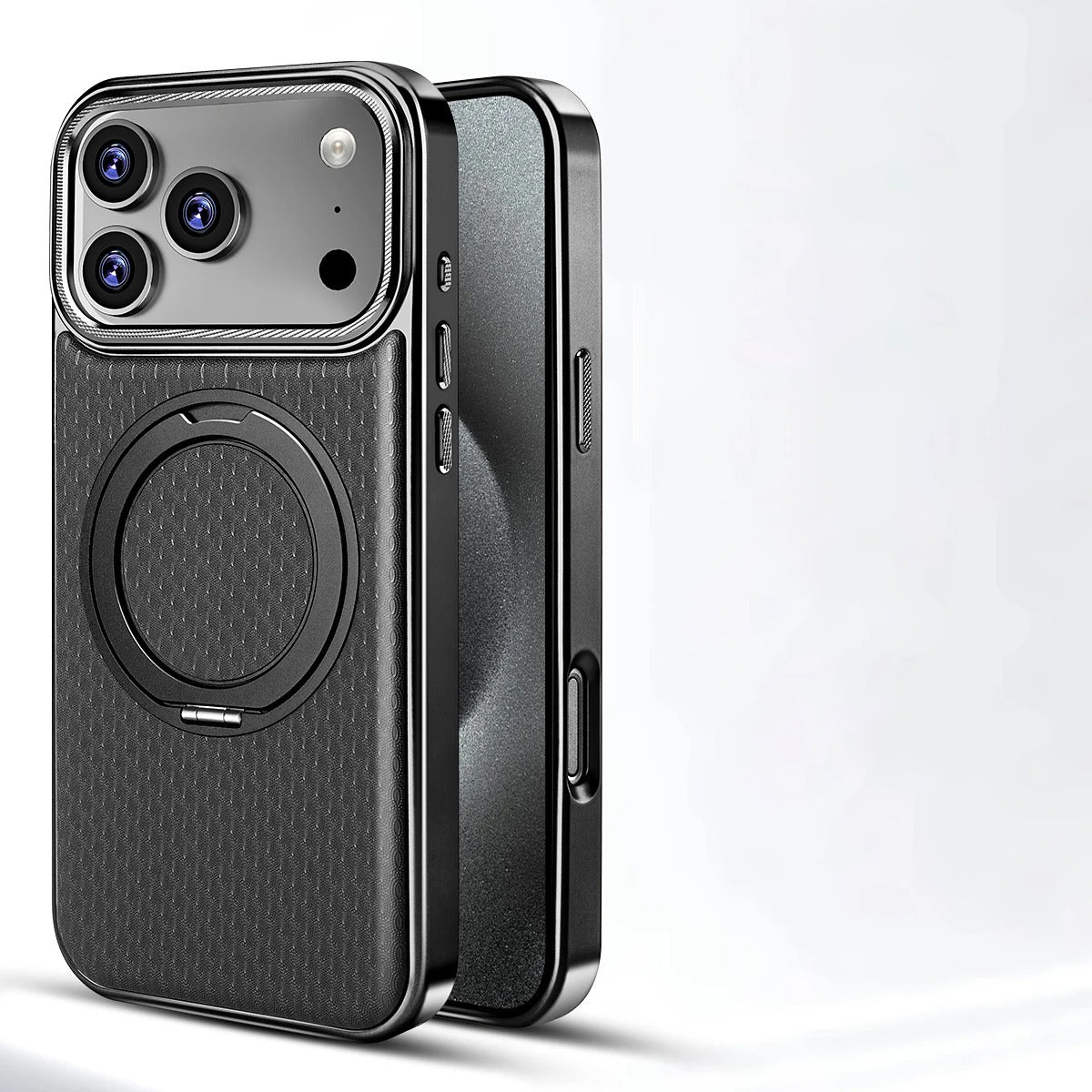 Luxury iPhone Diamond Pattern Leather Case — MagSafe Magnetic Charging, Rotating Bracket Holder, Full Coverage Shockproof Anti-Fingerprint Protection