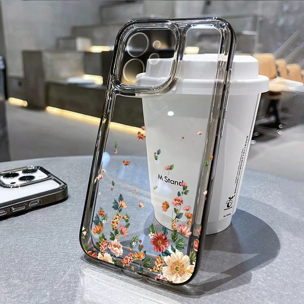 Luxury iPhone Case — Transparent Liquid Silicone Floral Shockproof Cover with Anti-Scratch Dustproof Non-Slip Lightweight Aesthetic Design
