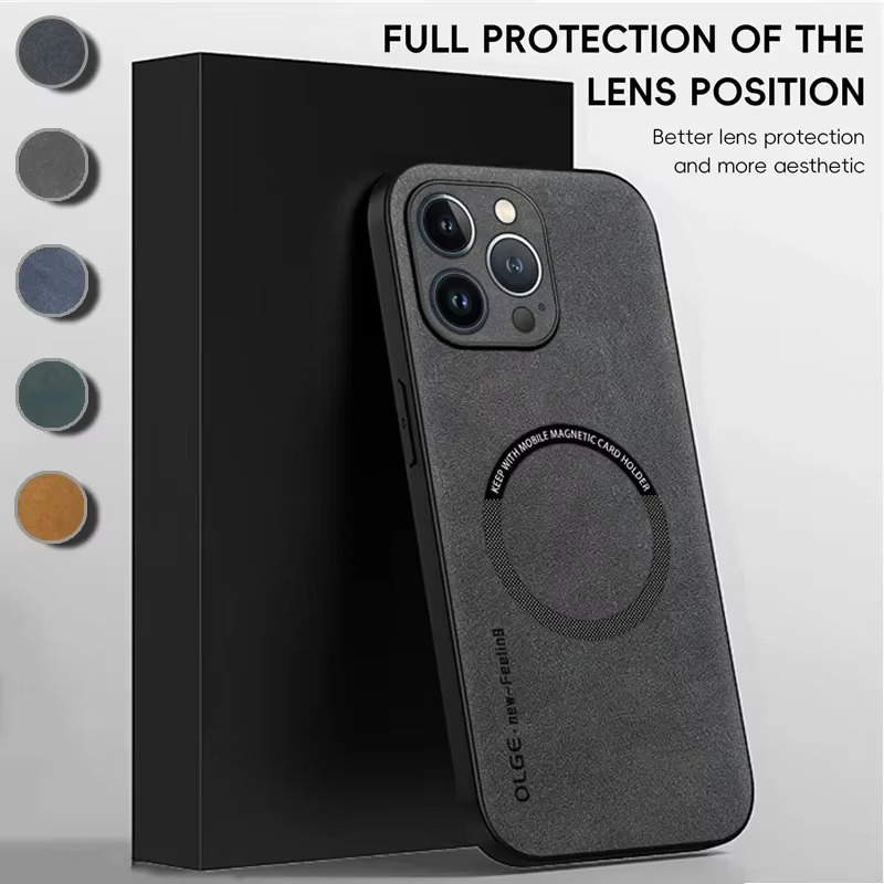 Luxury iPhone Leather Case MagSafe Compatible — Magnetic Wireless Charging Cover, Shockproof Soft Design, Anti-Fingerprint Scratch-Resistant Matte Finish