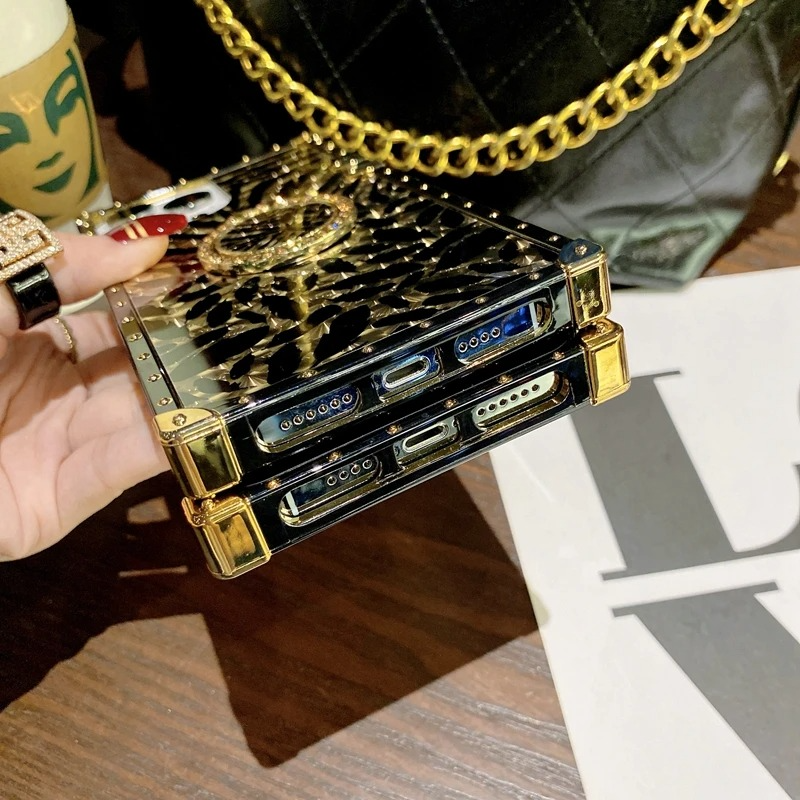 Luxury iPhone Leather Case with Gold Ring Holder — Stylish Protective Cover for Women, Shockproof Design, Glitter Finish, Anti-Scratch Dustproof Protection