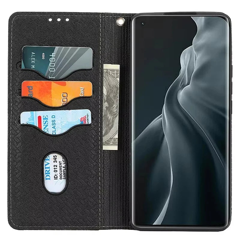 Luxury iPhone Leather Wallet Flip Case — Magnetic Cover with Card Holder, Kickstand Function, Dual Layer Shockproof Protection, Anti-Fingerprint Design