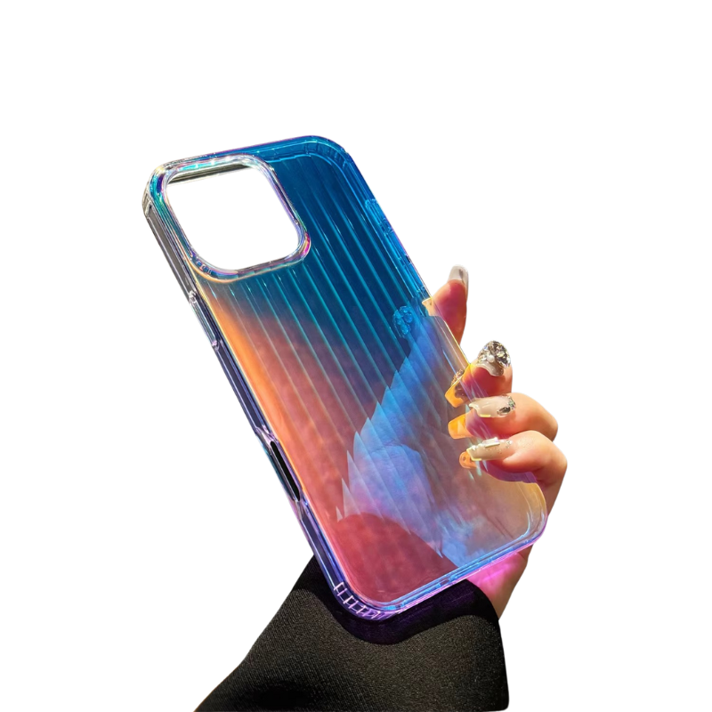 Luxury iPhone MagSafe Case Aurora Gradient Laser Design — Luggage Style Tough Cover, Shockproof Protective Finish for a Stylish Blue Look