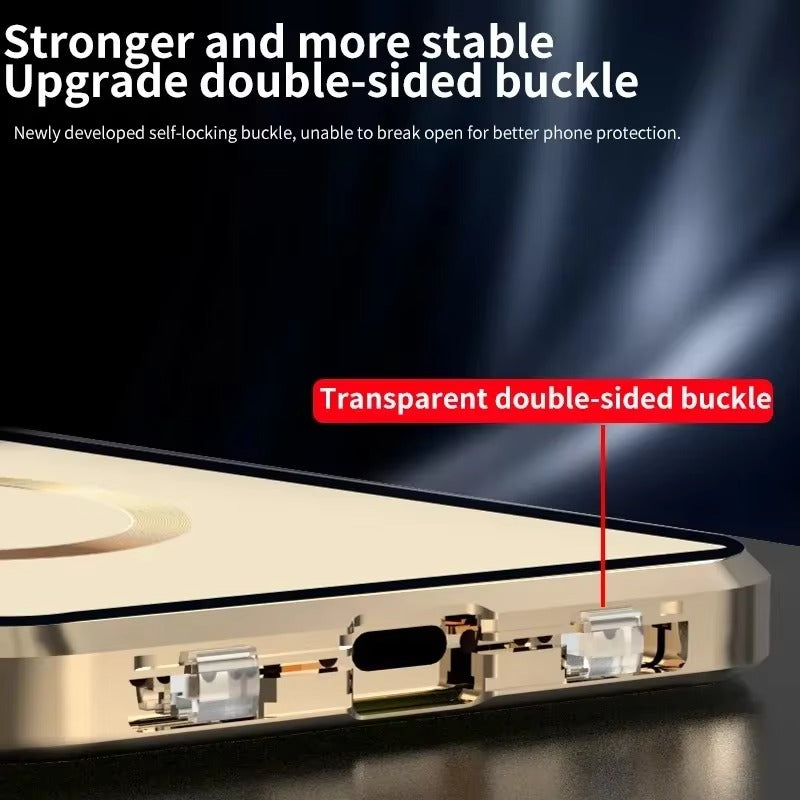 Luxury iPhone MagSafe Case Double-Sided Glass Cover — 360° Full Body HD Transparent Protection, Magnetic Metal Alloy Frame, Shockproof Anti-Fingerprint Design