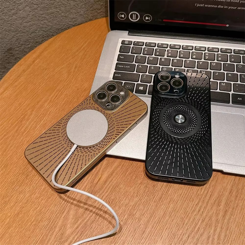 Luxury iPhone MagSafe Case Heat Dissipation Design — Ultra-Thin Anti-Drop Cover with Glass Camera Protector, Shockproof Anti-Fingerprint Scratch-Resistant Finish