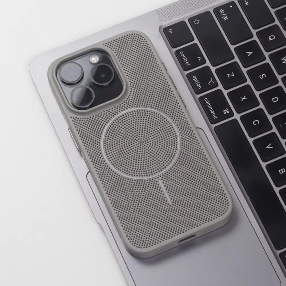 Luxury iPhone MagSafe C Heatase Dissipation Grid Design — Hard Matte Shockproof Cover with Wireless Charging Support, Anti-Fingerprint Scratch-Resistant Finish