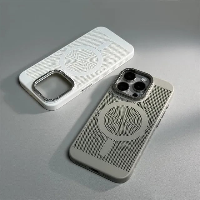 Luxury iPhone MagSafe C Heatase Dissipation Grid Design — Hard Matte Shockproof Cover with Wireless Charging Support, Anti-Fingerprint Scratch-Resistant Finish
