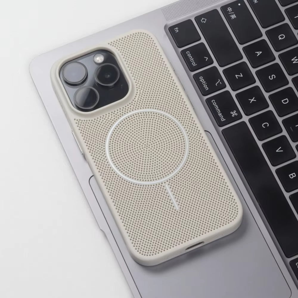 Luxury iPhone MagSafe C Heatase Dissipation Grid Design — Hard Matte Shockproof Cover with Wireless Charging Support, Anti-Fingerprint Scratch-Resistant Finish
