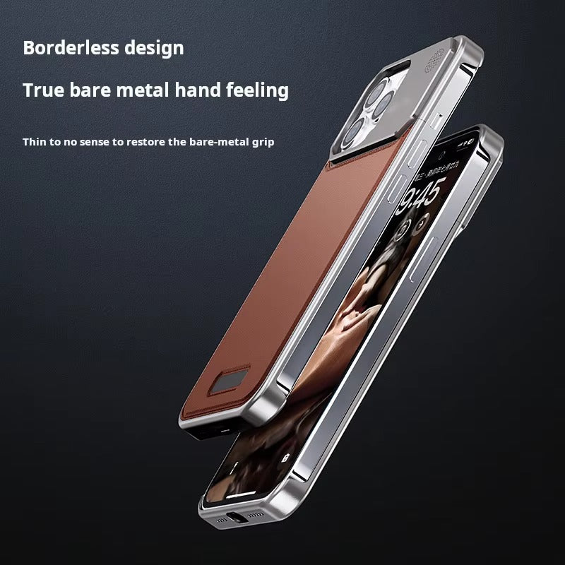 Luxury iPhone MagSafe Case Leather + Aluminum Alloy — Magnetic Wireless Charging Cover, Frameless Shockproof Design, Anti-Fingerprint Scratch-Resistant Finish