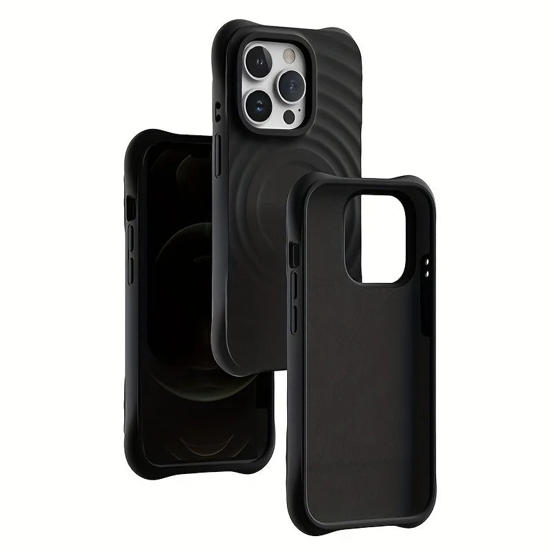 Luxury iPhone MagSafe Case Ripple Silicone Design — Engraved Letter Back Cover, Magnetic Wireless Charging Compatible, Shockproof Soft Non-Slip Protection