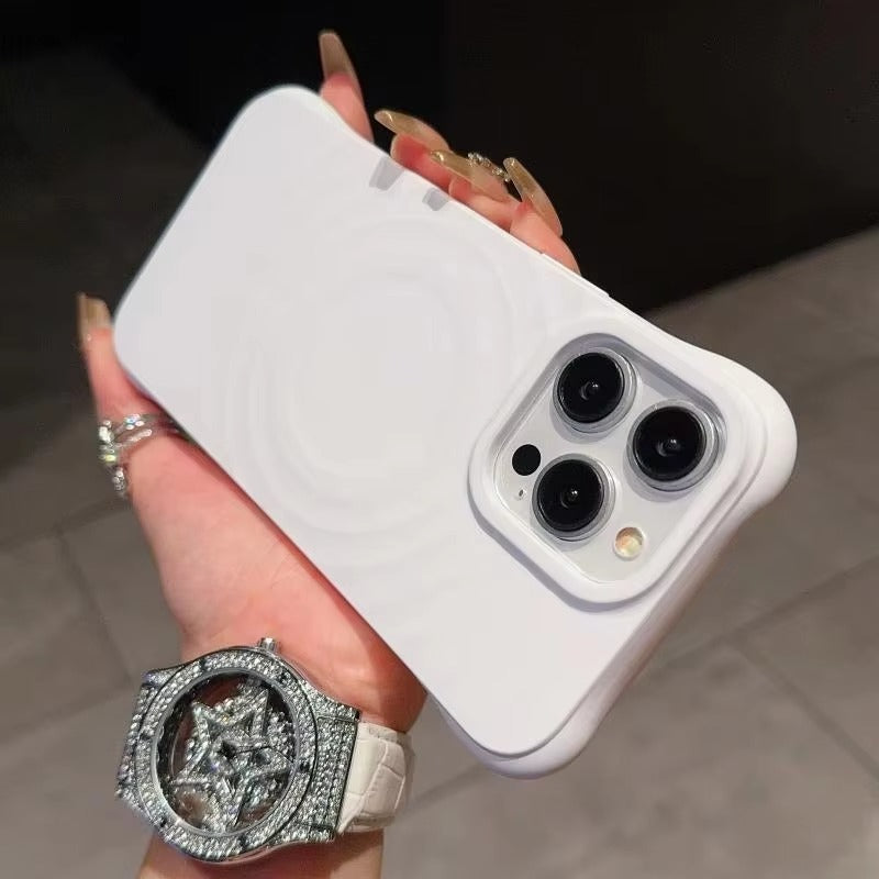 Luxury iPhone MagSafe Case Ripple Silicone Design — Engraved Letter Back Cover, Magnetic Wireless Charging Compatible, Shockproof Soft Non-Slip Protection