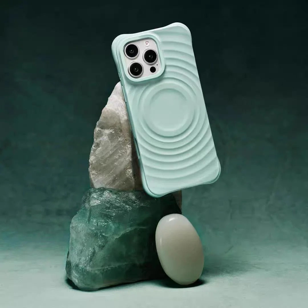 Luxury iPhone MagSafe Case Ripple Silicone Design — Engraved Letter Back Cover, Magnetic Wireless Charging Compatible, Shockproof Soft Non-Slip Protection