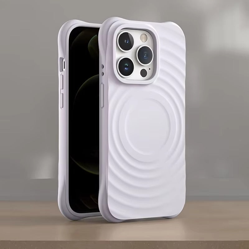 Luxury iPhone MagSafe Case Ripple Silicone Design — Engraved Letter Back Cover, Magnetic Wireless Charging Compatible, Shockproof Soft Non-Slip Protection