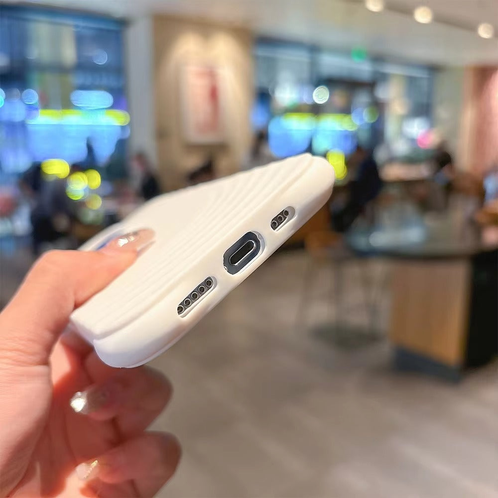 Luxury iPhone MagSafe Case Ripple Silicone Design — Engraved Letter Back Cover, Magnetic Wireless Charging Compatible, Shockproof Soft Non-Slip Protection