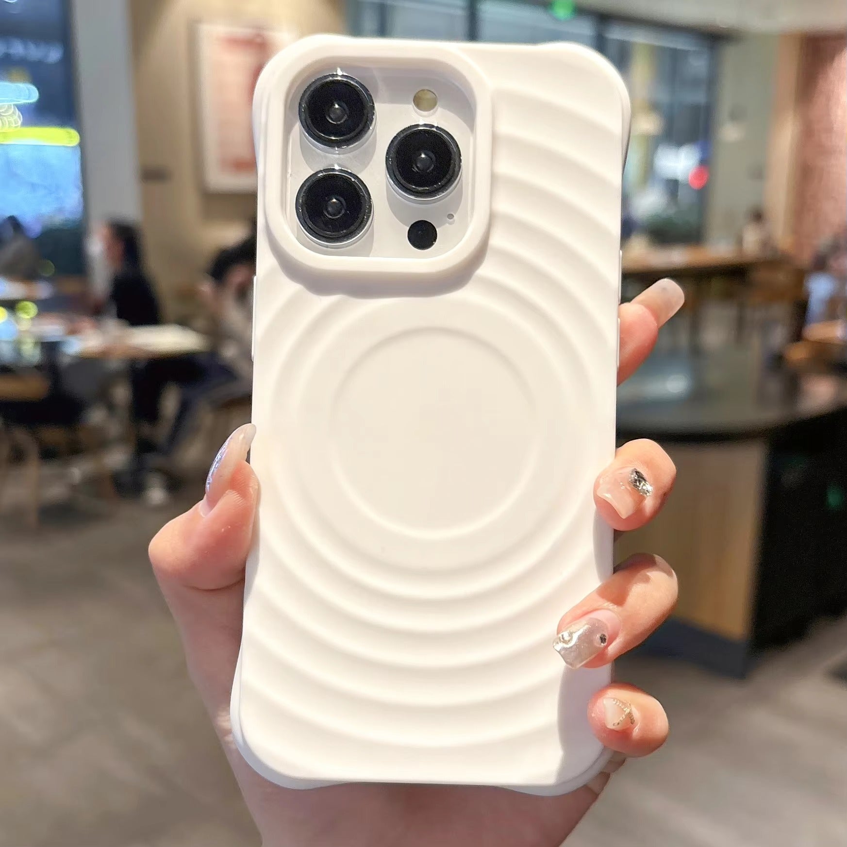 Luxury iPhone MagSafe Case Ripple Silicone Design — Engraved Letter Back Cover, Magnetic Wireless Charging Compatible, Shockproof Soft Non-Slip Protection