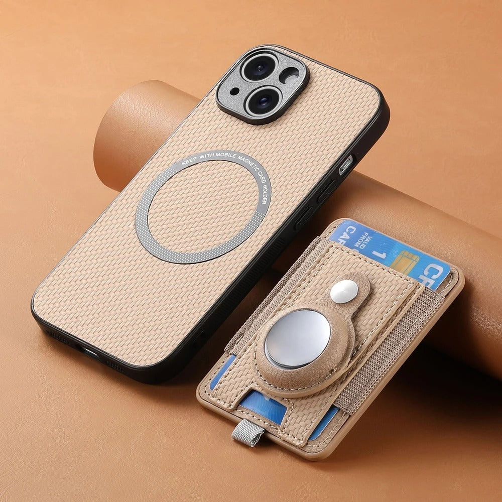 Luxury iPhone MagSafe Case with AirTag Card Holder — Magnetic Adsorption Wallet Cover, Slim PC+TPU Design, Anti-Scratch Dustproof Non-Slip Protection