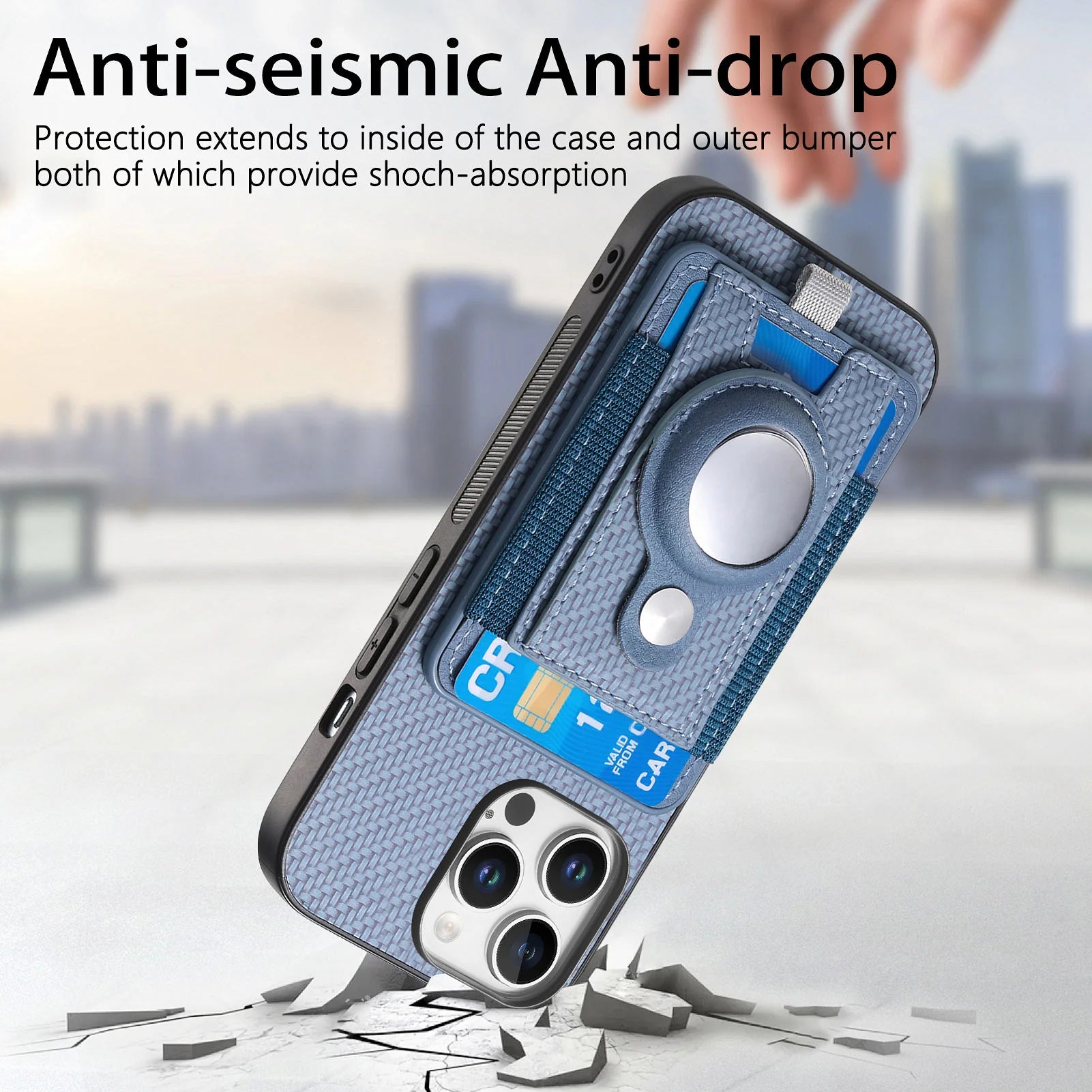 Luxury iPhone MagSafe Case with AirTag Card Holder — Magnetic Adsorption Wallet Cover, Slim PC+TPU Design, Anti-Scratch Dustproof Non-Slip Protection