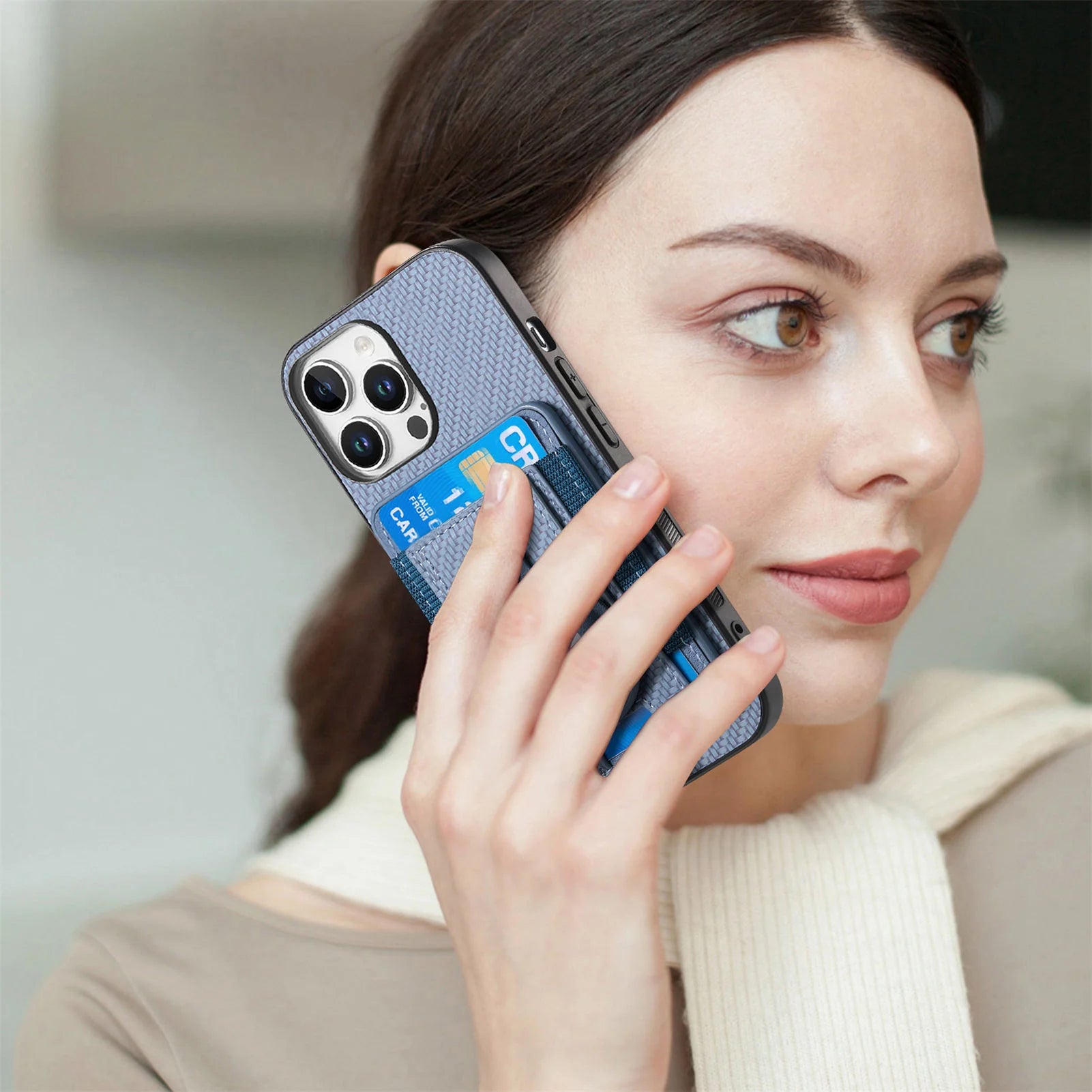 Luxury iPhone MagSafe Case with AirTag Card Holder — Magnetic Adsorption Wallet Cover, Slim PC+TPU Design, Anti-Scratch Dustproof Non-Slip Protection