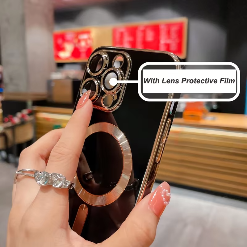Luxury iPhone MagSafe Case with Camera Lens Protector — Soft Silicone Shockproof Cover, Slim Lightweight Anti-Fingerprint Scratch-Resistant Design