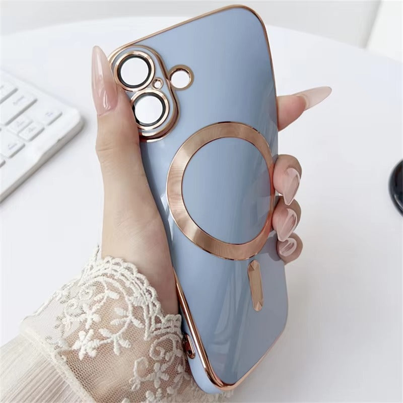 Luxury iPhone MagSafe Case with Camera Lens Protector — Soft Silicone Shockproof Cover, Slim Lightweight Anti-Fingerprint Scratch-Resistant Design