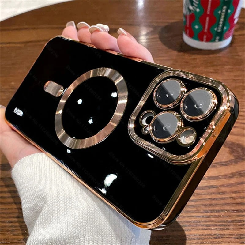 Luxury iPhone MagSafe Case with Camera Lens Protector — Soft Silicone Shockproof Cover, Slim Lightweight Anti-Fingerprint Scratch-Resistant Design