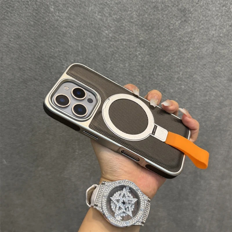 Luxury iPhone MagSafe Case with Metal Ring Holder — Electroplated Matte PC Cover, Shockproof Tough Protection, Wireless Charging Compatible Non-Slip Design