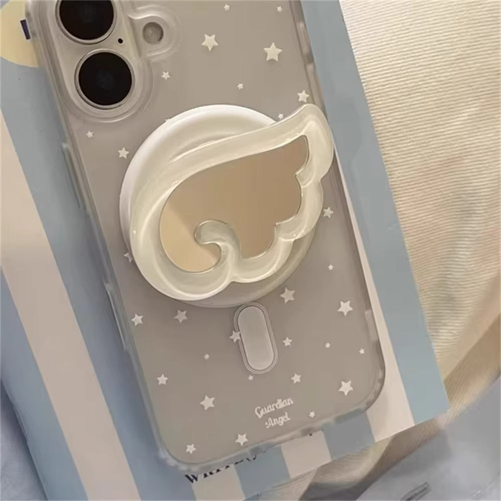 Luxury iPhone MagSafe Cute 3D Wing Mirror Phone Grip, Cartoon Finger Ring Stand Holder with Foldable Kickstand Design