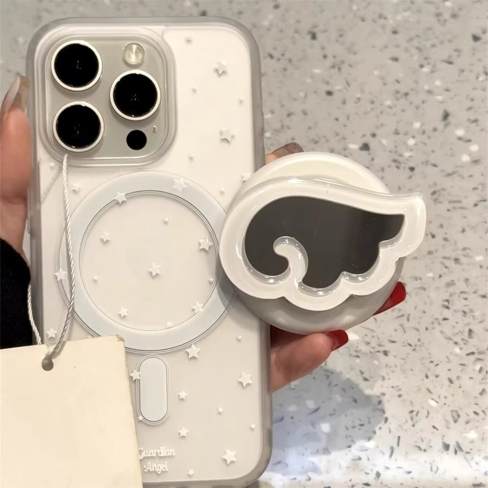 Luxury iPhone MagSafe Cute 3D Wing Mirror Phone Grip, Cartoon Finger Ring Stand Holder with Foldable Kickstand Design