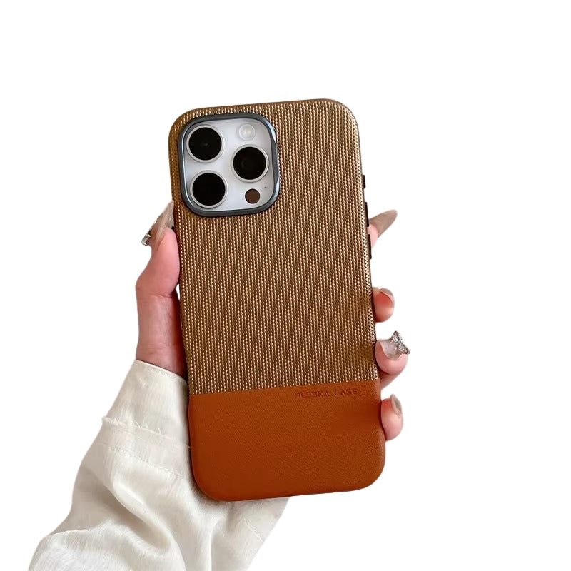 Luxury iPhone MagSafe Leather Case — Trendy Hit Color Relief Design with Alloy Lens Protection, Wireless Charging, Shockproof Anti-Fingerprint Cover