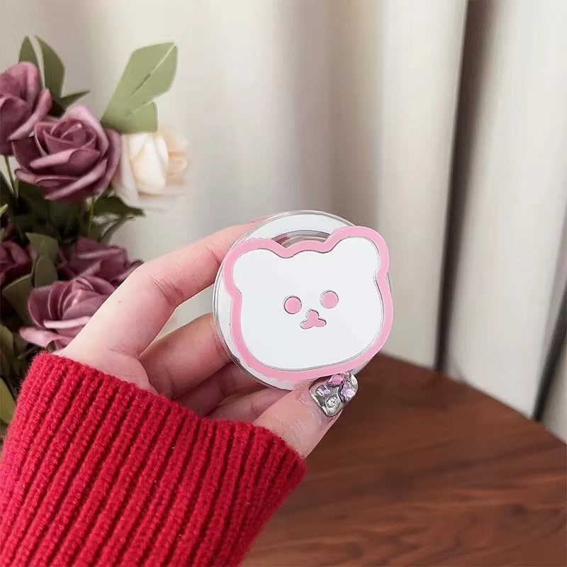 Luxury iPhone MagSafe Magnetic Grip Stand, Cute Bear Mirror Phone Holder with Expanding Finger Ring Design for Secure Grip & Hands-Free Viewing