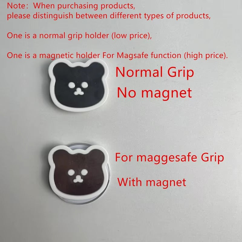Luxury iPhone MagSafe Magnetic Grip Stand, Cute Bear Mirror Phone Holder with Expanding Finger Ring Design for Secure Grip & Hands-Free Viewing