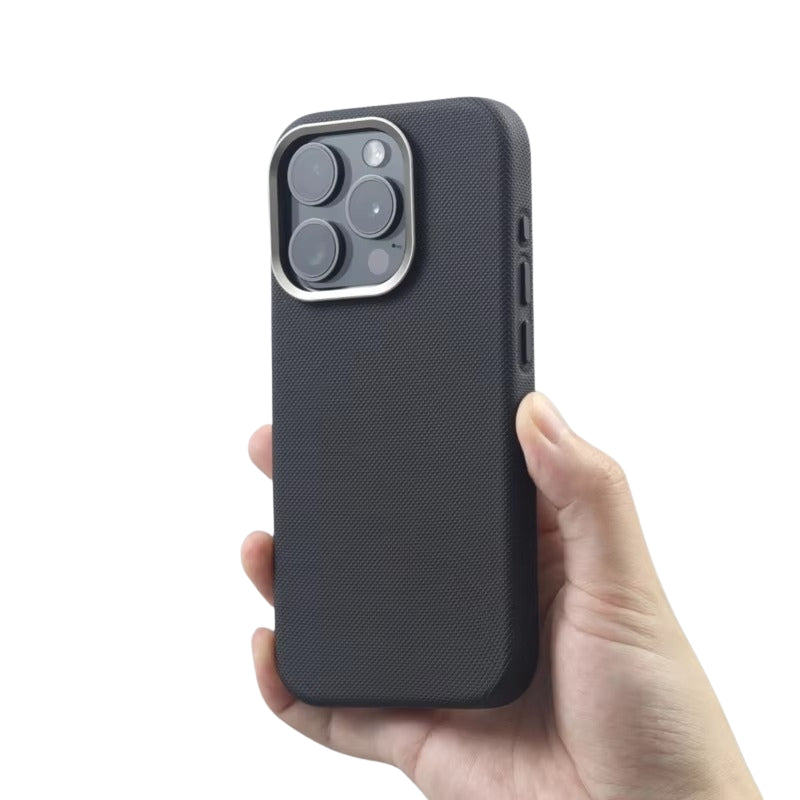 Luxury iPhone MagSafe Leather Case — Trendy Diamond Relief Hard PC Cover with Alloy Lens Protection, Wireless Charging, Shockproof Anti-Fingerprint Design