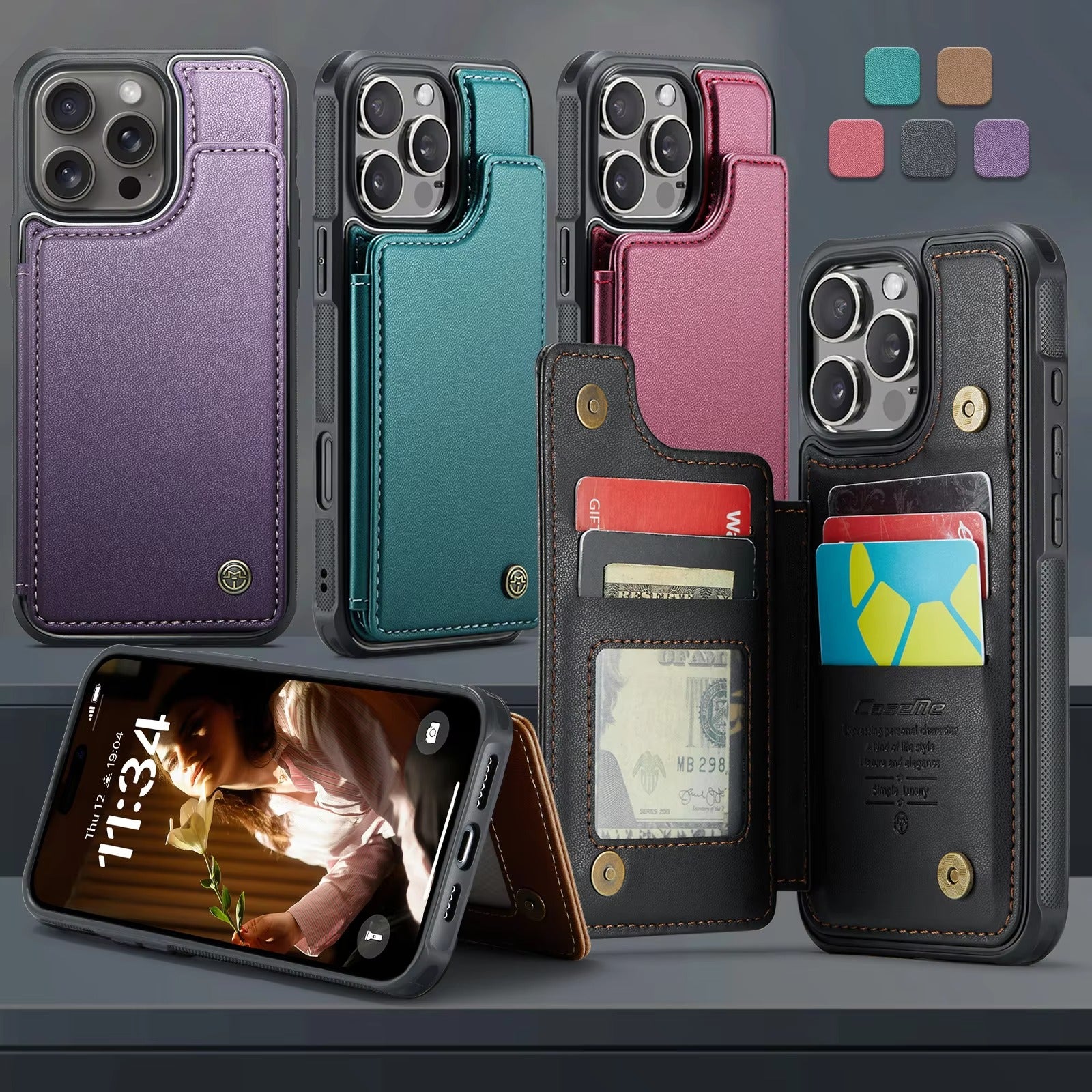 Luxury iPhone Magnetic Flip Wallet Case — PU Leather Cover with Card Holder, Shockproof Anti-Fingerprint Protection, Non-Slip Full Body Design